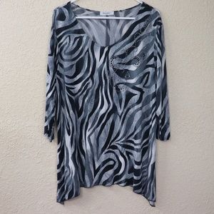 Dressbarn Tunic Zebra Print Rhinestones Size 1X